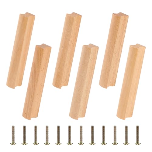 SWAWIS 6 Stück Möbelgriffe Holz, 96mm Holzgriffe Küchenschränke, Schubladengriffe Holz mit Schrauben, Türgriff Streifenförmig, Schrankgriff Holz für Schränke Schubladen Möbel Küchen von SWAWIS