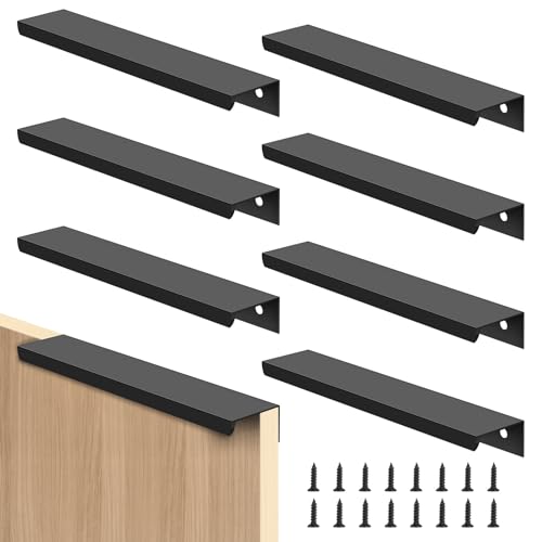 SWAWIS 8 Stück 150mm Schwarz Möbelgriffe, Versteckte Schrankgriffe de Aluminium Extrusion, Griffe Küche 128mm Abstand der Löcher, Küchengriffe mit Schrauben für Schränke Schubladen Möbel Küchen von SWAWIS
