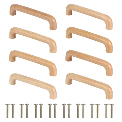 SWAWIS 8 Stück Holzgriffe, 128mm Möbelgriffe Holz, Schubladengriffe Holz Bogenförmig, Türgriff Küchenschränke mit Schrauben, Schrankgriff Holz für Schränke Schubladen Möbel Küchen von SWAWIS