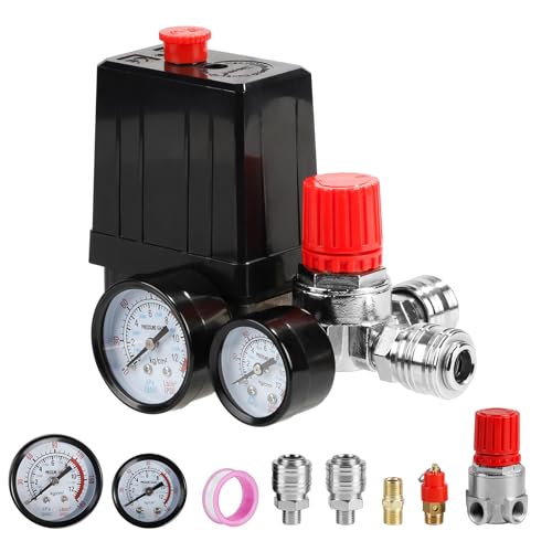 SWAWIS Druckschalter Kompressor 220V Druckregler für Luftkompressor mit Manometer Sicherheitsventil Kupplungen, 90-120PSI Kompressor Ersatzteile von SWAWIS