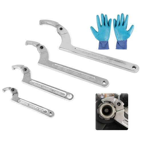 SWAWIS Ein 4er-Set Hakenschlüssel Verstellbar, C Schraubenschlüssel aus Chrome Vanadium, mit Handschuhe, für 19-170mm Nutmutternschlüssel für Stoßdämpfer Wasserzähler(Quadratischer Kopf) von SWAWIS