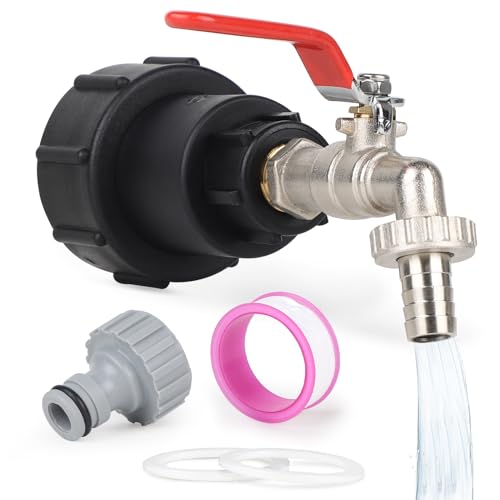 SWAWIS IBC Auslaufhahn IBC Tank Zubehör IBC Adapter 1/2 Zoll S60x6 IBC Hahn Integrierte Erweiterung IBC Wasserhahn IBC Container Zubehör für Wassertank 1000L, IBC Container, Regentonne von SWAWIS