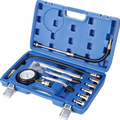 SWAWIS 11 Stück Kompressionstester Kompressionsprüfer für Benzin Motor 0-300 PSI / 0-20 Bar Kompressionsmessgerät Druckverlustprüfer KFZ Kompressionsprüfer Benzin Zylinderdruck Kompressionsmesser von SWAWIS