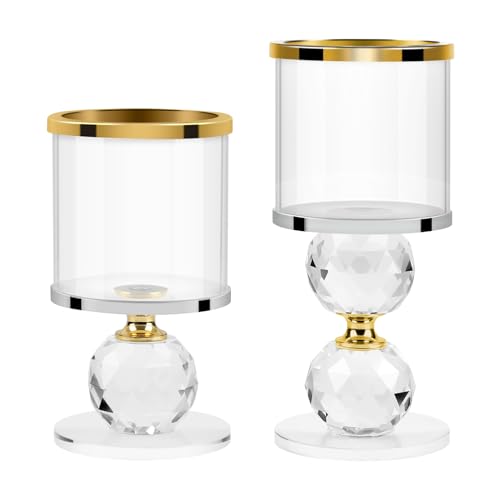 SWAWIS Set of 2 Kristall Kerzenständer Set, Gold Kerzenständer aus Glas, Modern Kerzenhalter, Kerzenhalter Glas, Kerzenleuchter für Hochzeit Esstisch Badezimmer Tischdeko Geburtstag Party Deko von SWAWIS