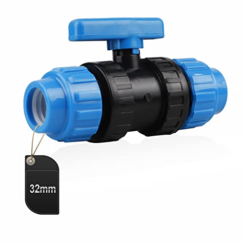 SWAWIS Kugelhahn für PE-Rohr Kunststoff Kugelhahn PP-Fitting Verschraubung für PE-Rohr PE Rohr Kugelhahn, 32mm (Blau) von SWAWIS