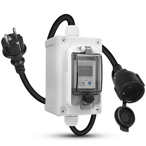 SWAWIS Mobiler Digitaler Stromzähler 230V IP67 Stromverbrauchsmesser Mobile Outdoor KWH Stromzähler Steckdose mit LED/Reset, Stromverbrauch Messgerät für Wohnmobile Elektrofahrzeuge Haushalte von SWAWIS