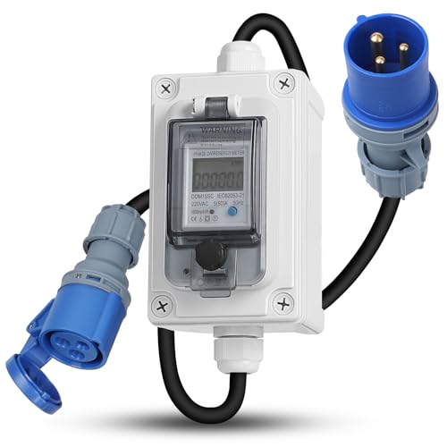 SWAWIS Mobiler Digitaler Stromzähler mit CEE-Stecker 230V IP67 Stromverbrauchsmesser KWH Stromzähler Steckdose mit LED/Reset, Stromverbrauch Messgerät für Wohnmobile Elektrofahrzeuge Haushalte von SWAWIS