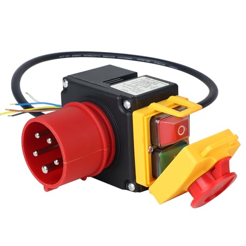 SWAWIS Notausschalter Maschinenschalter 3-phasig 400V Notausschalter mit 80cm Kabel Sicherheitsschalter Nullspannungsschalter Notaus Not Aus Schalter, Baugleich KEDU KOA7 400V von SWAWIS