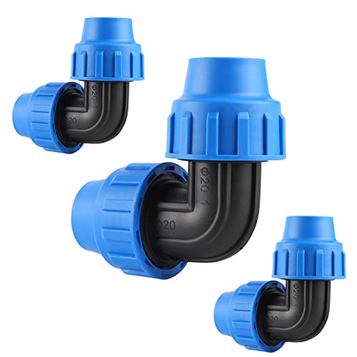 SWAWIS PP-Fitting Verschraubung für PE Rohr 20mm PE Rohr Verschraubung Winkel 90° Kunststoff PP Kupplung Blau, 3 Stück von SWAWIS