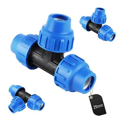 SWAWIS PP-Fitting Verschraubung für PE Rohr 25mm, T-Stück Kunststoff Kupplung Blau, 3 Stück von SWAWIS