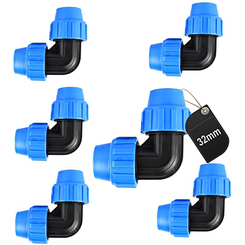 SWAWIS PP-Fitting Verschraubung für PE Rohr 32mm PE Rohr Verschraubung Winkel 90° Kunststoff PP Kupplung Blau, 6 Stück von SWAWIS