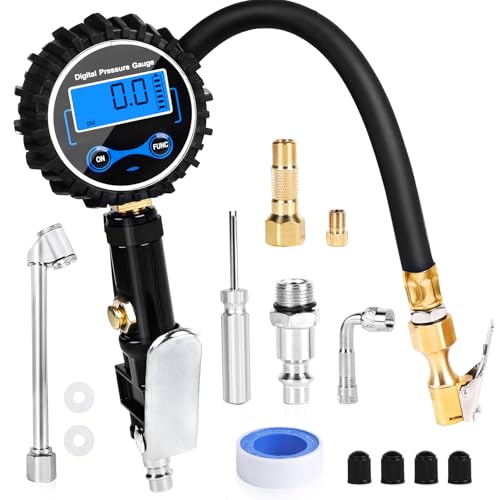 SWAWIS Reifenfüller Reifendruckprüfer Luftdruckprüfer Reifendruckfüller Druckluft Reifenfüller Digital 200 PSI Reifenfüller Geeicht Reifendruckmesser Hohe Präziser für Auto Motorrad Fahrrad von SWAWIS