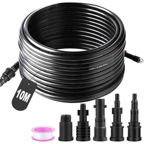 SWAWIS Rohrreinigungsschlauch 10M 180bar 60°C Rohrreinigungsset inkl. 5 Adapter für Kärcher/Lavor/Interpump/Bosch Hochdruckreiniger, Rohrreinigungsschlauch für Hochdruckreiniger von SWAWIS