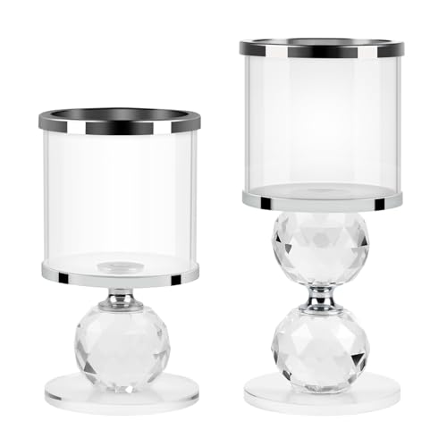 SWAWIS Set of 2 Kristall Kerzenständer Set, Silber Kerzenständer aus Glas, Modern Kerzenhalter, Kerzenhalter Glas, Kerzenleuchter für Hochzeit Esstisch Badezimmer Tischdeko Geburtstag Party Deko von SWAWIS