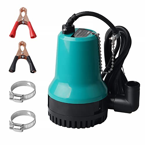 SWAWIS Tauchpumpe Schmutzwasserpumpe DC 12V 50W 4200L/H Tauchwasserpumpe Wasserpumpe 2,3m Leitung Mit Klemme, für Clean Dirty Pool Fischteich Teich von SWAWIS