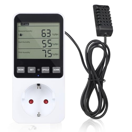 SWAWIS Thermostat Steckdose Temperaturregler Luftfeuchtigkeitsregler 230V mit Fühler Feuchtigkeitsregler Digitaler Hygrostat Steckdose mit Alarm für Luftbefeuchter Luftentfeuchter Pilz Terrarium von SWAWIS