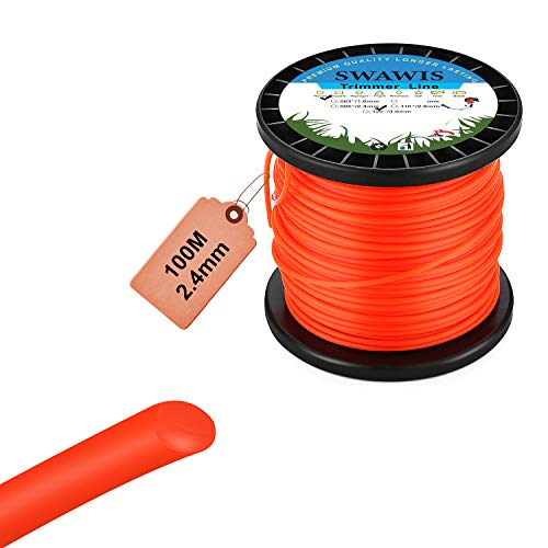 SWAWIS Trimmerfaden 2,4mm/100m, Rasen Mähfaden Ersatzfaden Rasentrimmer, Rund Ersatz-Trimmer Leine Nylonfaden Motorsense Trimmerschnur für Weed Grass Yard oder Garden, Orangerot von SWAWIS