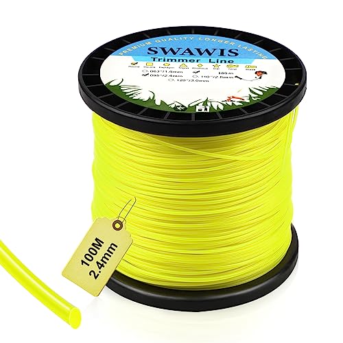 SWAWIS Trimmerfaden Ersatzfaden Rasentrimmer 2,4mm/100M Rasen Mähfaden Ersatz-Trimmer Leine Nylonfaden Motorsense Trimmerschnur für Weed Grass Yard oder Garden, Gelb von SWAWIS