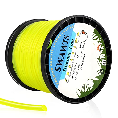 SWAWIS Trimmerfaden Rasen Mähfaden 1,6mm/200M Ersatzfaden Rasentrimmer Ersatz-Trimmer Leine Nylonfaden Motorsense Trimmerschnur für Weed Grass Yard oder Garden, Gelb von SWAWIS