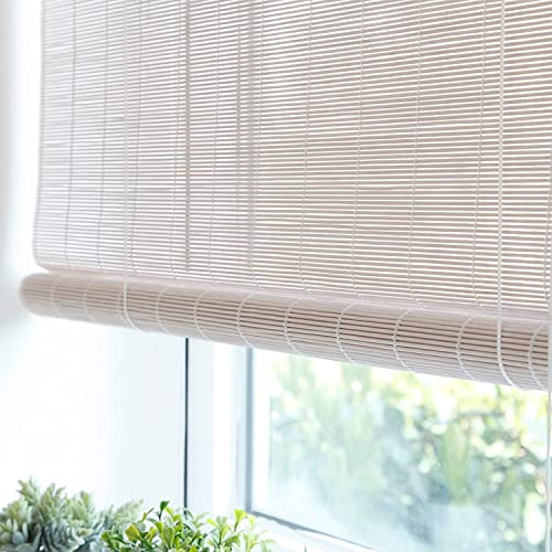 GeYao Natürliches Fensterrollo – Bambus-Türvorhang, weißer Bambusrollo, Lichtfilterung 60 % Verdunkelung, hebt Privatsphäre, Rollo für Fenster/Türen, personalisierbar von SWB Blinds