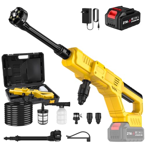 Akku-Hochdruckreiniger, 50 Bar Hochdruckreiniger Akku mit 1 x 3,0 Ah Akku, 6-in-1 Düse, 5 m Schlauch, Schaumsprüher, für Auto, Garten, Werkzeuge, Fahrräder, Boote Akku-Hochdruckreiniger, 50 Bar Hochdruckreiniger Akku mit 1 x 3,0 Ah Akku, 6-in-1 Düse, 5 m Schlauch, Schaumsprüher, für Auto, Garten, Werkzeuge, Fahrräder, Boote von SWBSLL