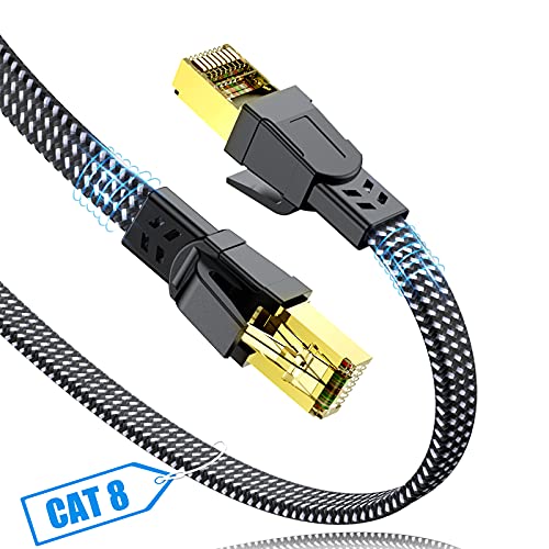 Cat 8 LAN Kabel 1.5m, SWECENT 40Gbps Netzwerkkabel Hochgeschwindigkeits 2000MHz S/FTP Ethernet Kabel POE Gigabit RJ45 Nylon geflochtener Flaches Vergoldeter Patchkabel für PS5/4 Router Modem TV Laptop von SWECENT