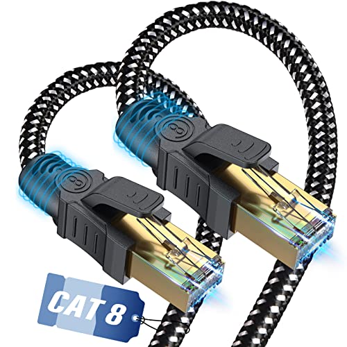 SWECENT Cat 8 LAN Kabel 1.5m, 40Gbps Netzwerkkabel Hochgeschwindigkeits 2000MHz S/FTP Ethernet Kabel POE Gigabit RJ45 Nylon geflochtener Runde Vergoldeter Patchkabel für PS5/4 Router Modem TV von SWECENT