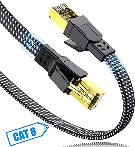 SWECENT Cat 8 LAN Kabel 15m, 40Gbps Netzwerkkabel Hochgeschwindigkeits 2000MHz S/FTP Ethernet Kabel POE Gigabit RJ45 Nylon geflochtener Flaches Vergoldeter Patchkabel für PS5/4 Router Modem TV Laptop von SWECENT