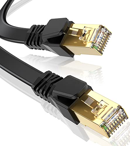 Cat 8 LAN Kabel 20m, SWECENT 40Gbps Netzwerkkabel Hochgeschwindigkeits 2000MHz S/FTP Ethernet Kabel POE Gigabit RJ45 Nylon PVC Flaches Vergoldeter Patchkabel für PS5/4 Router Modem TV Laptop von SWECENT