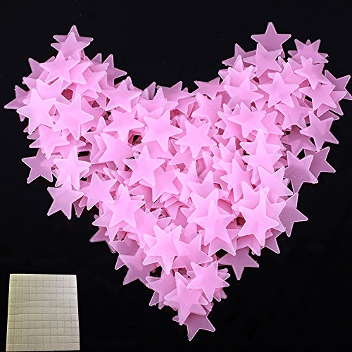 100 Leuchtsterne Wandtattoo Stück Kinder Schlafzimmer Fluoreszierende Leuchten in Den Dunklen Sternen Wand Aufkleber mit Doppelseitigen Klebepunkte (100, Pink) von SWECOMZE