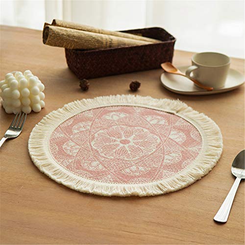2er Set 33 cm Platzset Rund Baumwolle, Mandala Tischset mit Quaste, Hitzebeständig rutschfest Abwischbar Tischsets für Esstisch Baumwolle Geflochten Platzset (Laternenblume rosa) von SWECOMZE