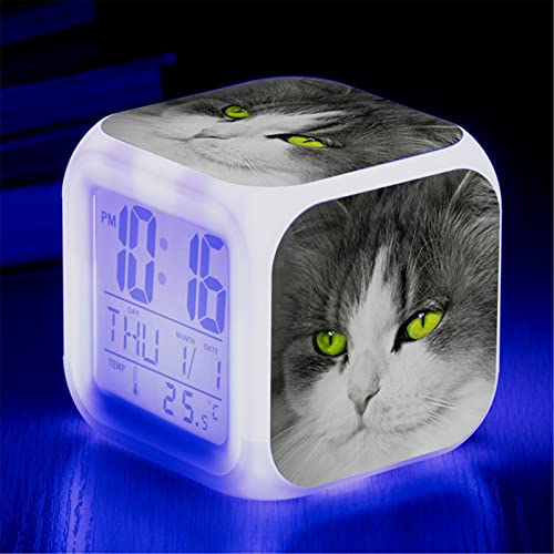 Katze Wecker, Wecker Digital mit LED Nachtlicht Beleuchteter Nachttischuhr Kindertagsgeschen für KinderJungen und Mädchen (B) von SWECOMZE