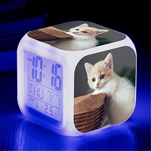Katze Wecker, Wecker Digital mit LED Nachtlicht Beleuchteter Nachttischuhr Kindertagsgeschen für KinderJungen und Mädchen (E) von SWECOMZE