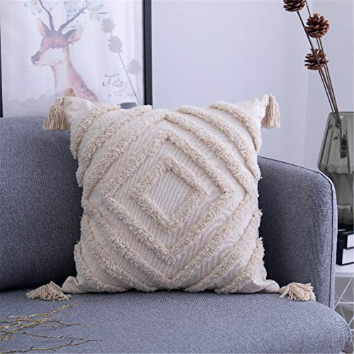 SWECOMZE 1 Stück Boho Kissenbezug Kissen Baumwolle Dekokissen Marokko getuftete Kissenbezüge für Sofa Schlafzimmer Wohnzimmer (A,45x45cm) von SWECOMZE