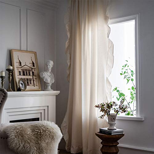 SWECOMZE 1 Stück Vorhänge Boho Vintage Rüschengardine Shabby Chic Gardine Schal Vorhang Fensterschal für Wohnzimmer Schlafzimmer (Beige,150 * 240cm) von SWECOMZE