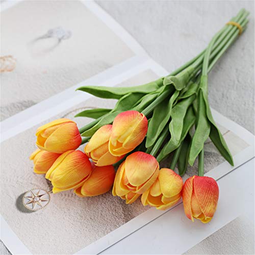 SWECOMZE 12pcs PU Real Touch Künstliche Tulpen Gefälschte Tulpen Blumen Blumensträuße Blumen Arrangement für Home Room Hochzeitsstrauß Party Herzstück Deko (Orange) von SWECOMZE