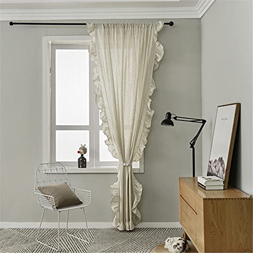 SWECOMZE 1er-Pack Vorhänge Boho Vintage Rüschengardine Shabby Chic Gardine Schal Vorhang Fensterschal für Wohnzimmer Schlafzimmer (Beige,BxH:150 * 180cm) von SWECOMZE