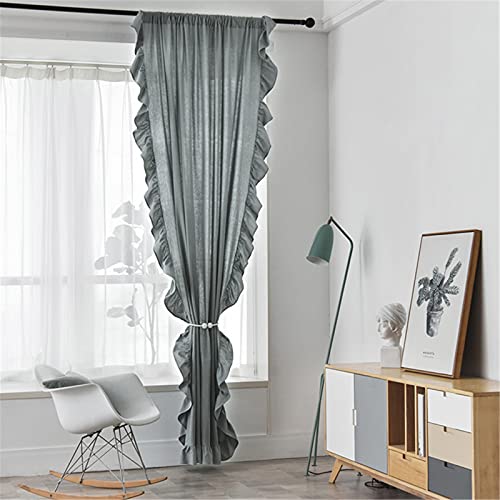 SWECOMZE 1er-Pack Vorhänge Boho Vintage Rüschengardine Shabby Chic Gardine Schal Vorhang Fensterschal für Wohnzimmer Schlafzimmer (Grau,BxH:150 * 215cm) von SWECOMZE