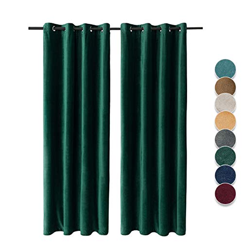 SWECOMZE 1er Set Vorhang Velvet Samt,Verdunklungsvorhang Blickdicht Vorhang Gardinen Raumverdunkelung mit Ösen Thermogardine für Schlafzimmer Wohnzimmer (Dunkelgrün,137 * 213cm) von SWECOMZE