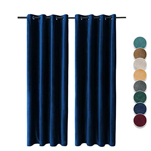 SWECOMZE 1er Set Vorhang Velvet Samt,Verdunklungsvorhang Blickdicht Vorhang Gardinen Raumverdunkelung mit Ösen Thermogardine für Schlafzimmer Wohnzimmer (Navy blau,137 * 213cm) von SWECOMZE