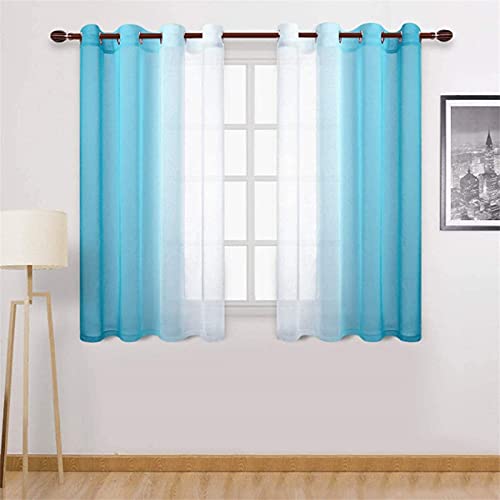 SWECOMZE 2 Stück Gardinen Vertikal Farbverlauf Transparent mit Ösen,Voile Vorhänge,Lichtdurchlässig Einfarbig für Fenster Wohnzimmer Schlafzimmer Moderne und Elegante Gardine (Blau,W1.32m x H1.6 m) von SWECOMZE