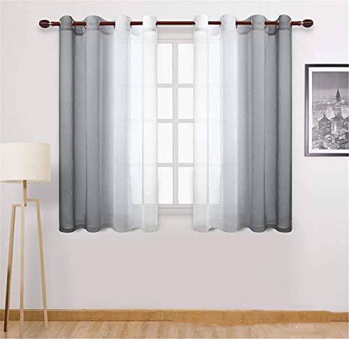 SWECOMZE 2 Stück Gardinen Vertikal Farbverlauf Transparent mit Ösen,Voile Vorhänge,Lichtdurchlässig Einfarbig für Fenster Wohnzimmer Schlafzimmer Moderne und Elegante Gardine (Grau,W1.32m x H1.83 m) von SWECOMZE