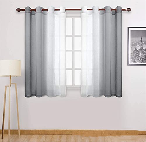 SWECOMZE 2 Stück Gardinen Vertikal Farbverlauf Transparent mit Ösen,Voile Vorhänge,Lichtdurchlässig Einfarbig für Fenster Wohnzimmer Schlafzimmer Moderne und Elegante Gardine (Grau,W1.32m x H1.6 m) von SWECOMZE