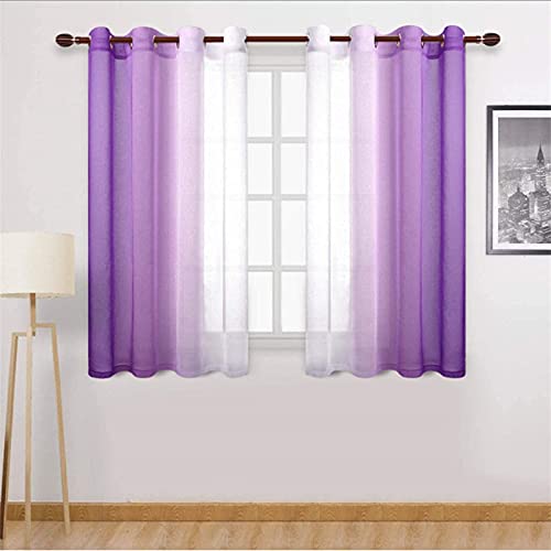 SWECOMZE 2 Stück Gardinen Vertikal Farbverlauf Transparent mit Ösen,Voile Vorhänge,Lichtdurchlässig Einfarbig für Fenster Wohnzimmer Schlafzimmer Moderne und Elegante Gardine (Lila,W1.32m x H1.6 m) von SWECOMZE