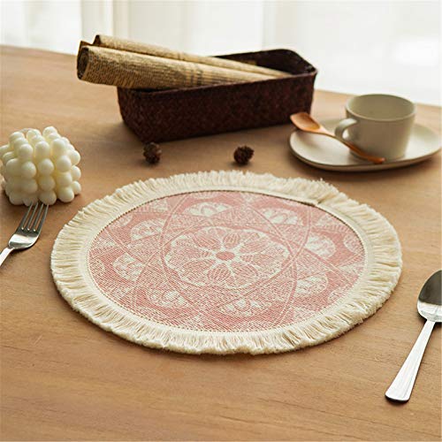 SWECOMZE 2er Set 33 cm Platzset Rund Baumwolle, Mandala Tischset mit Quaste, Hitzebeständig rutschfest Tischsets für Esstisch Baumwolle Geflochten Platzset Abwischbar (Rosa) von SWECOMZE