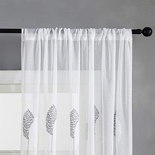 SWECOMZE 2er Set Stickerei Vorhang Weiß Leicht & Soft mit Stangendurchzug Voile Vorhänge Schlafzimmer Transparent Vorhang für Schlafzimmer Wohnzimmer (A,150x250cm) von SWECOMZE