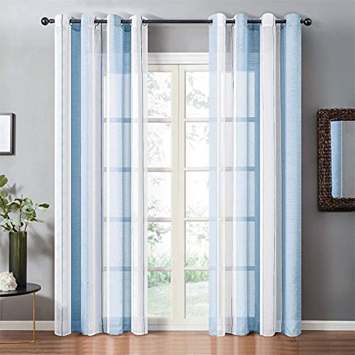 SWECOMZE 2er Set Voile Vorhang Transparente Gardine mit Farbverlauf aus Voile mit Ösen Schlaufenschal Transparent Fensterschal für Schlafzimmer und Wohnzimmer (Blau,B150 ×H 250 cm) von SWECOMZE