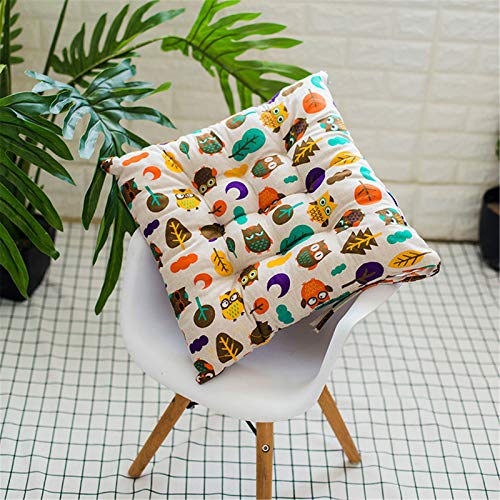 SWECOMZE 2er-Set gepolsterte Stuhlkissen mit Bändern,Kissen Auflage,Sitzkissen für Esszimmerstühle Griff zur Befestigung am Stuhl, gut gefüllt, pflegeleicht, waschbar (Eule,40X40cm) von SWECOMZE