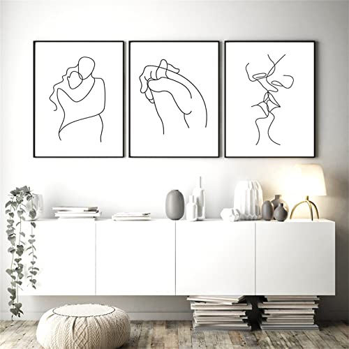 SWECOMZE 3-teiliges Love Moderne Poster Set - Hand in Hand, Umarmen, Line Art Kuss Bilder Wohnzimmer Deko Schlafzimmer Modern Fine Art - Ohne Rahmen (30X40cm) von SWECOMZE