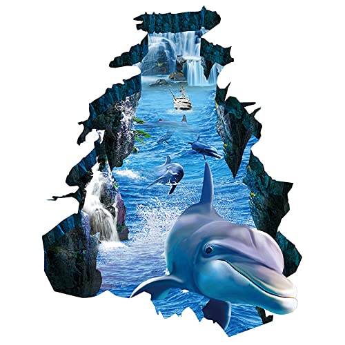 SWECOMZE 3D Wandtattoo Wandaufkleber Delphin Hai Unterwasserwelt Wandsticker Schlafzimmer Badezimmer Küche Deko (B) von SWECOMZE